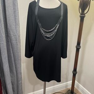 Elegant Black Dress Shirt with Chain Detail